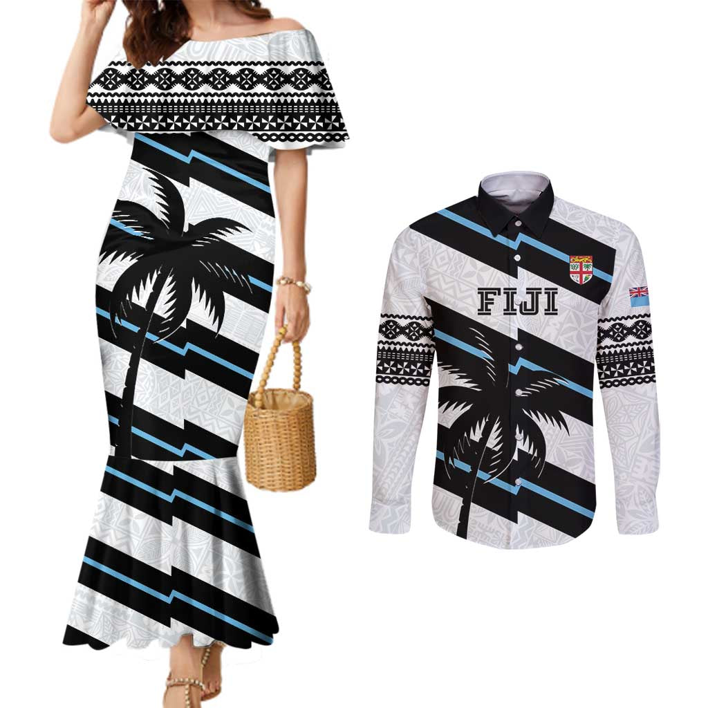 Custom Fiji 2024 Rugby Couples Matching Mermaid Dress and Long Sleeve Button Shirt Fijian Tapa Pattern