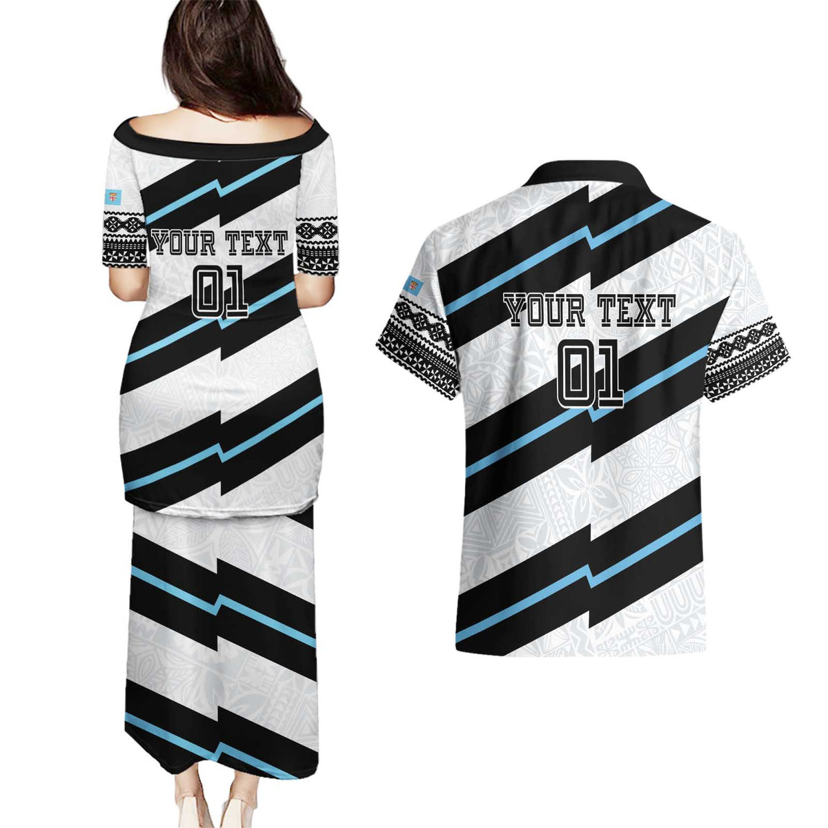 Custom Fiji 2024 Rugby Couples Matching Puletasi and Hawaiian Shirt Fijian Tapa Pattern