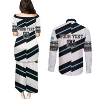 Custom Fiji 2024 Rugby Couples Matching Puletasi and Long Sleeve Button Shirt Fijian Tapa Pattern