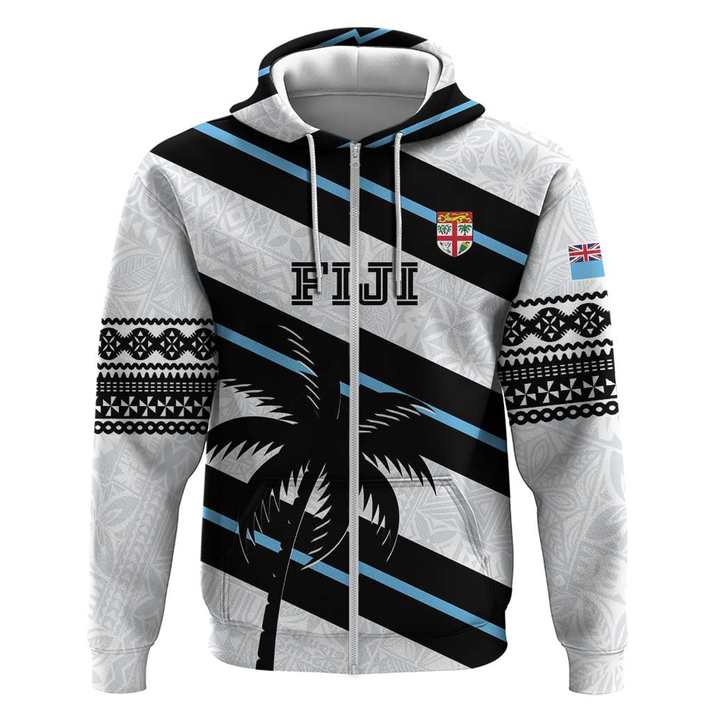Custom Fiji 2024 Rugby Hoodie Fijian Tapa Pattern LT01 Zip Hoodie White - Polynesian Pride