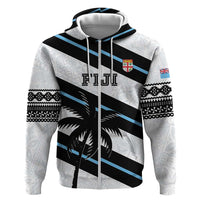 Custom Fiji 2024 Rugby Hoodie Fijian Tapa Pattern LT01 Zip Hoodie White - Polynesian Pride