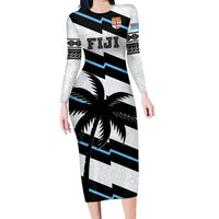 Custom Fiji 2024 Rugby Long Sleeve Bodycon Dress Fijian Tapa Pattern LT01 Long Dress White - Polynesian Pride