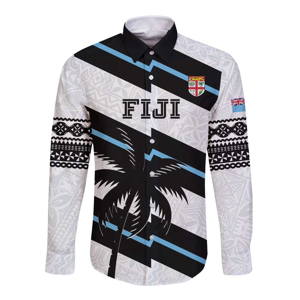 Custom Fiji 2024 Rugby Long Sleeve Button Shirt Fijian Tapa Pattern LT01 Unisex White - Polynesian Pride