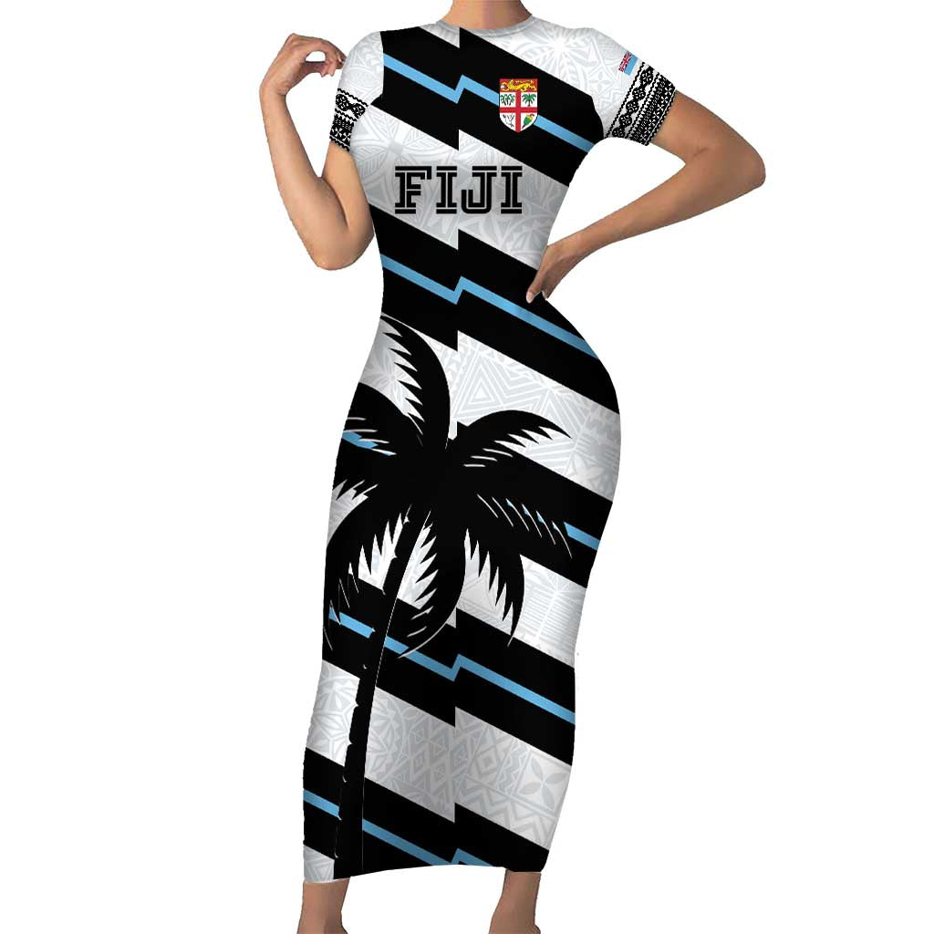 Custom Fiji 2024 Rugby Short Sleeve Bodycon Dress Fijian Tapa Pattern LT01 Long Dress White - Polynesian Pride