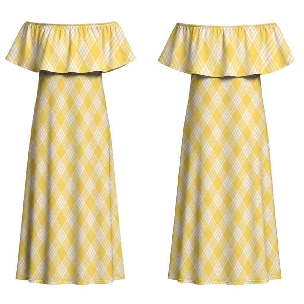 Hawaii Palaka Pikake Lokelani Plumeria Couples Matching Off Shoulder Maxi Dress and Long Sleeve Button Shirt Melemele Coquette Bow LT01 - Polynesian Pride