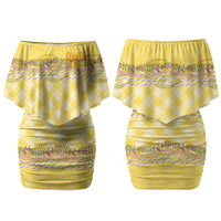 Hawaii Palaka Pikake Lokelani Plumeria Couples Matching Off Shoulder Short Dress and Long Sleeve Button Shirt Melemele Coquette Bow LT01 - Polynesian Pride
