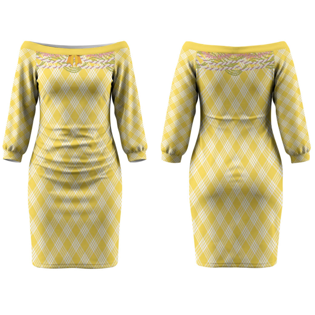 Hawaii Palaka Pikake Lokelani Plumeria Couples Matching Off The Shoulder Long Sleeve Dress and Long Sleeve Button Shirt Melemele Coquette Bow LT01 - Polynesian Pride