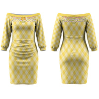 Hawaii Palaka Pikake Lokelani Plumeria Couples Matching Off The Shoulder Long Sleeve Dress and Long Sleeve Button Shirt Melemele Coquette Bow LT01 - Polynesian Pride