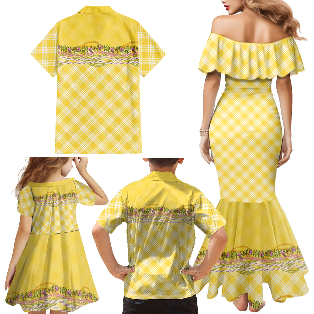Hawaii Palaka Pikake Lokelani Plumeria Family Matching Mermaid Dress and Hawaiian Shirt Melemele Coquette Bow