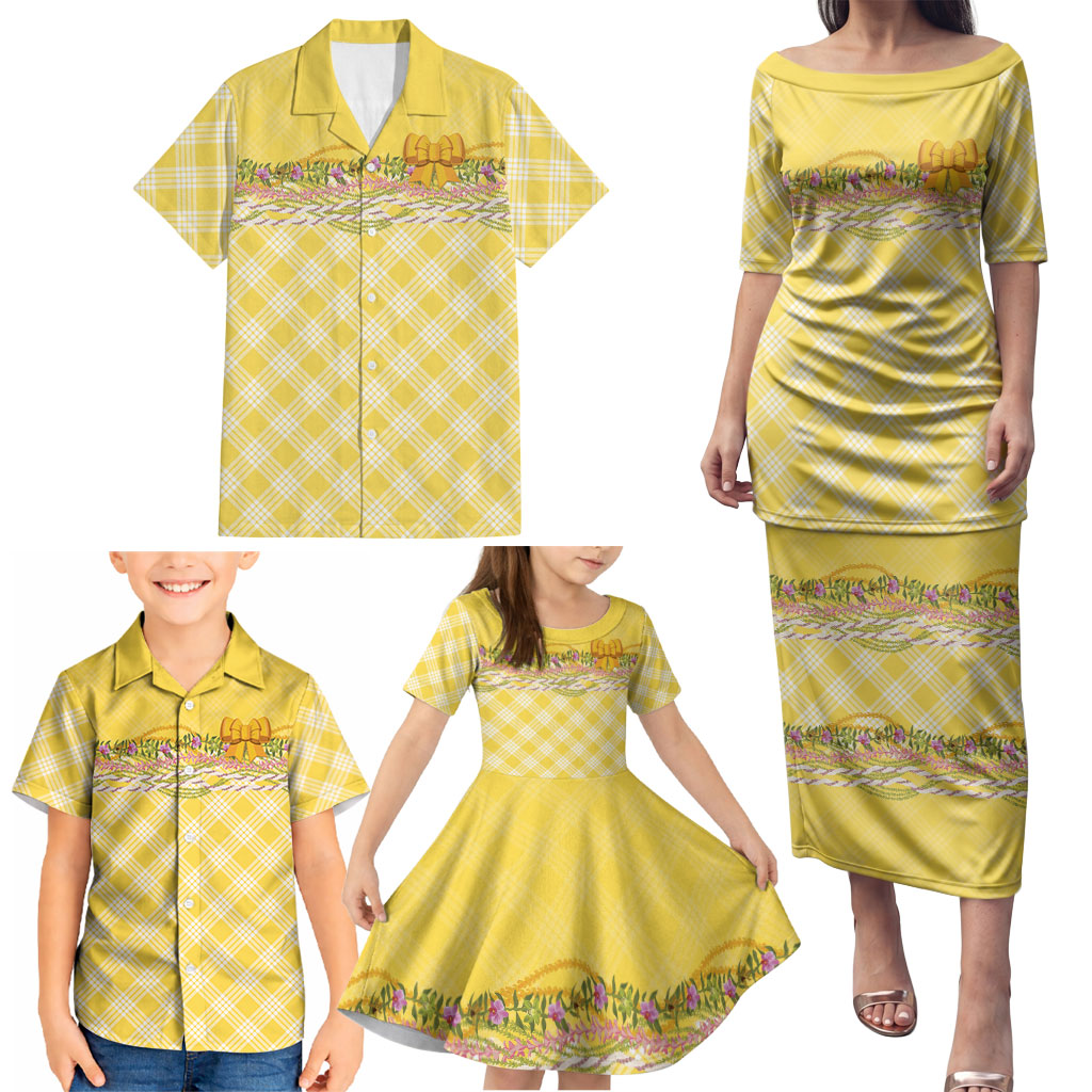 Hawaii Palaka Pikake Lokelani Plumeria Family Matching Puletasi and Hawaiian Shirt Melemele Coquette Bow LT01 - Polynesian Pride