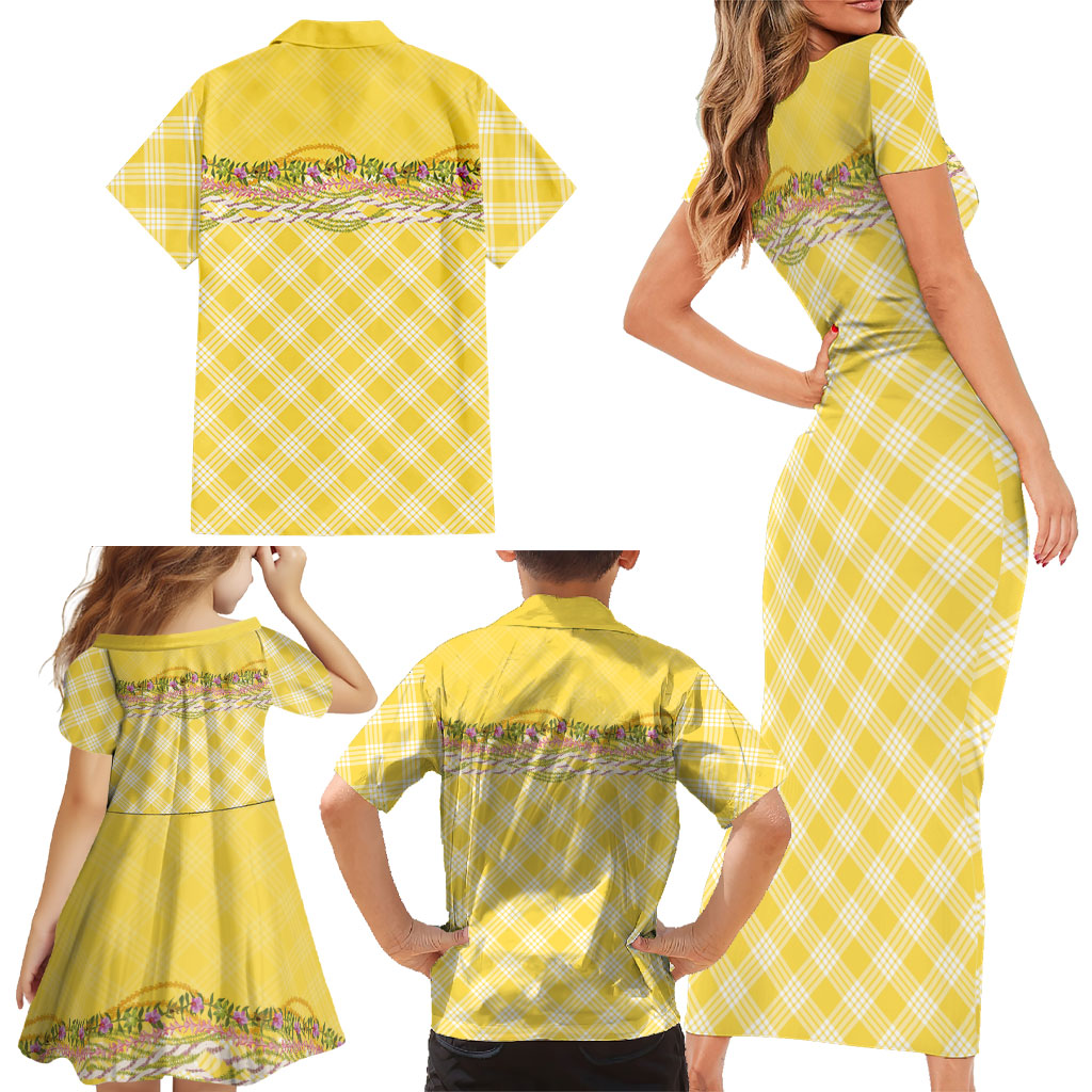 Hawaii Palaka Pikake Lokelani Plumeria Family Matching Short Sleeve Bodycon Dress and Hawaiian Shirt Melemele Coquette Bow