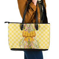 Hawaii Palaka Pikake Lokelani Plumeria Leather Tote Bag Melemele Coquette Bow