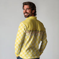 Hawaii Palaka Pikake Lokelani Plumeria Long Sleeve Polo Shirt Melemele Coquette Bow