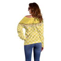 Hawaii Palaka Pikake Lokelani Plumeria Off Shoulder Sweater Melemele Coquette Bow