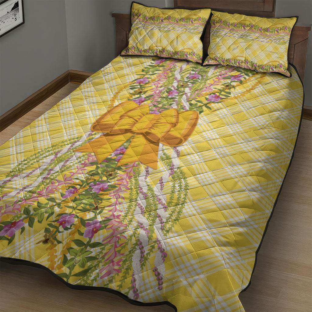 Hawaii Palaka Pikake Lokelani Plumeria Quilt Bed Set Melemele Coquette Bow