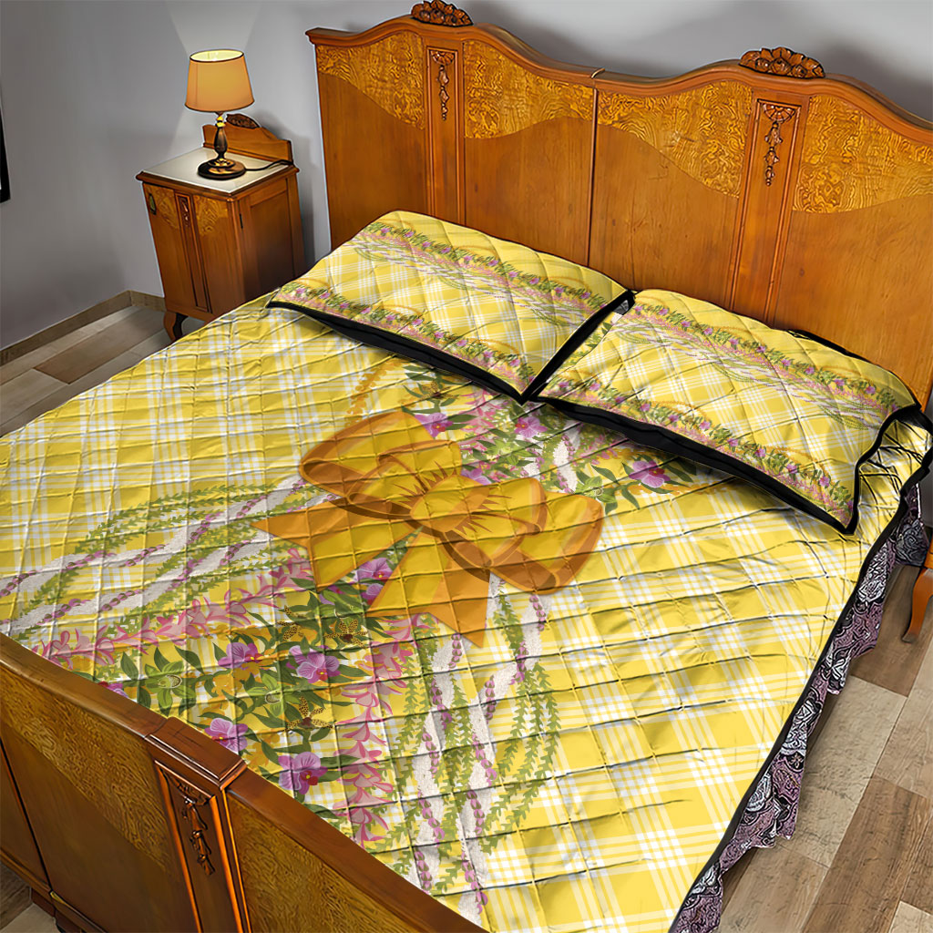 Hawaii Palaka Pikake Lokelani Plumeria Quilt Bed Set Melemele Coquette Bow
