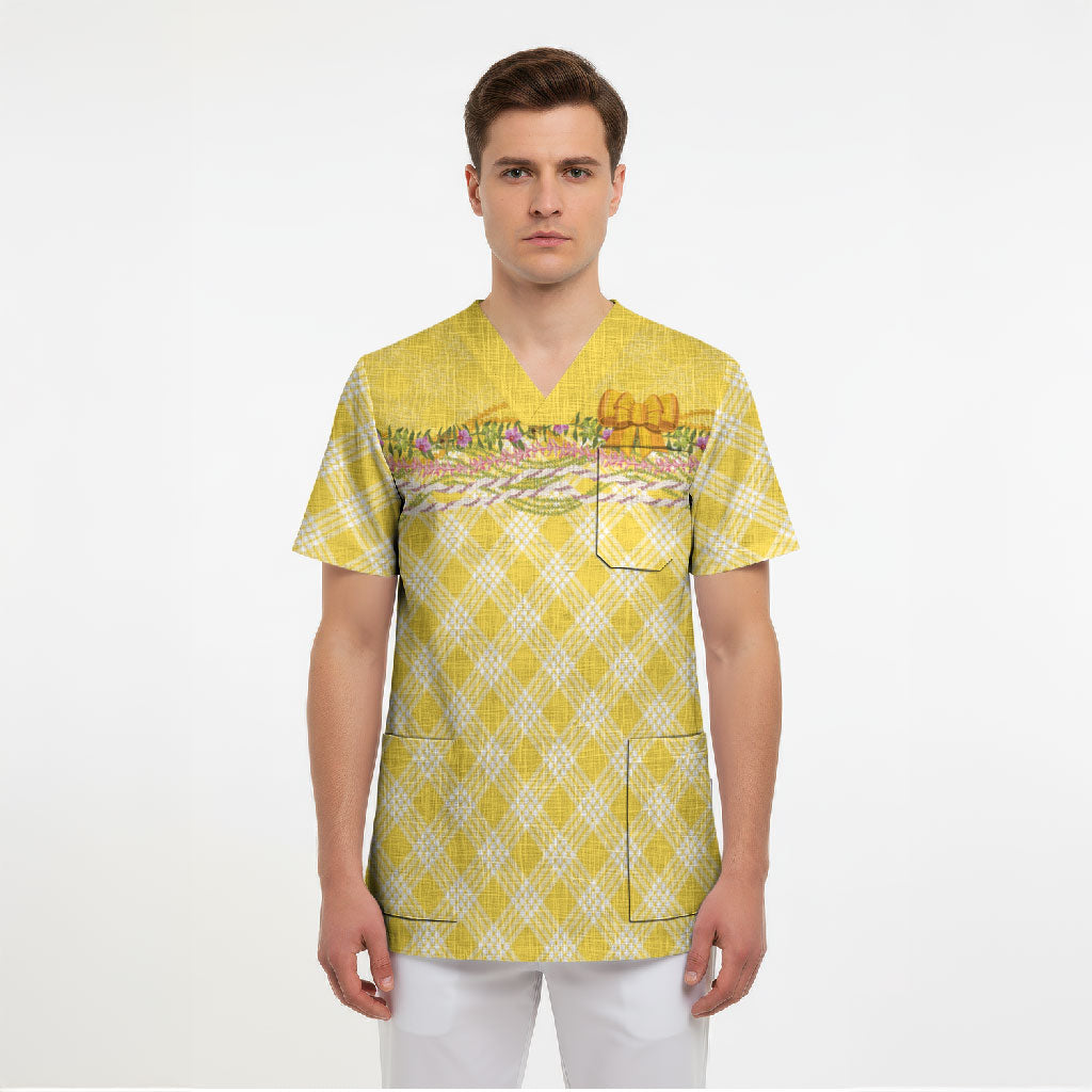 Hawaii Palaka Pikake Lokelani Plumeria Scrub Top Melemele Coquette Bow