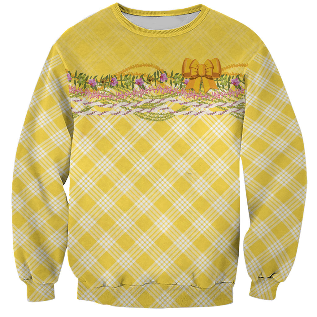 Hawaii Palaka Pikake Lokelani Plumeria Sweatshirt Melemele Coquette Bow LT01 Unisex Yellow - Polynesian Pride