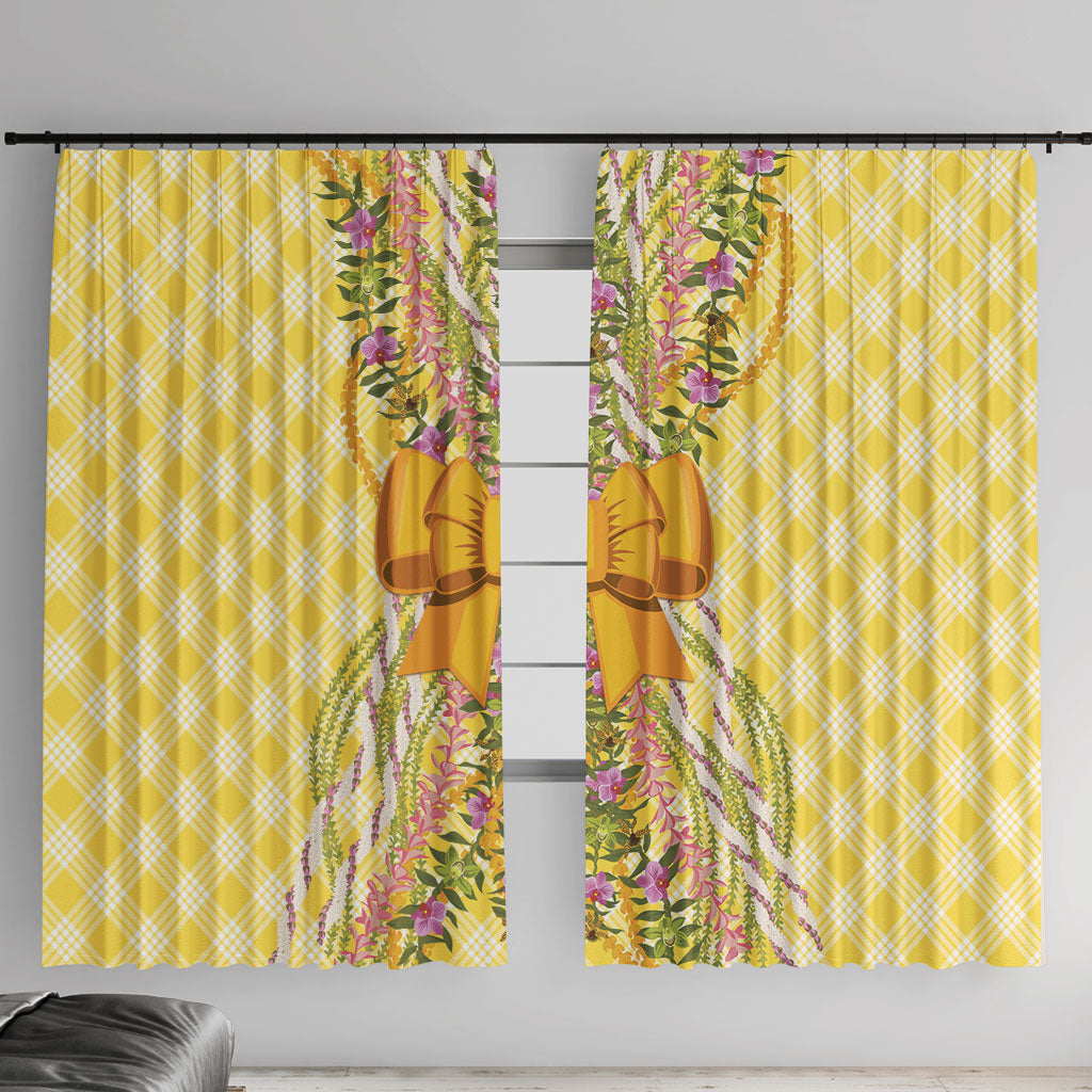 Hawaii Palaka Pikake Lokelani Plumeria Window Curtain Melemele Coquette Bow LT01 With Hooks Yellow - Polynesian Pride