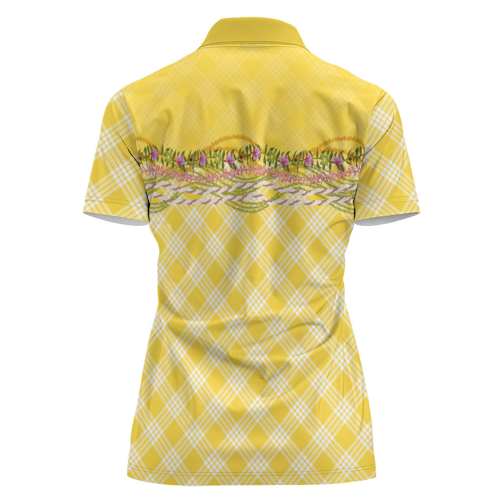 Hawaii Palaka Pikake Lokelani Plumeria Women Polo Shirt Melemele Coquette Bow