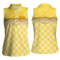 Hawaii Palaka Pikake Lokelani Plumeria Women Sleeveless Polo Shirt Melemele Coquette Bow
