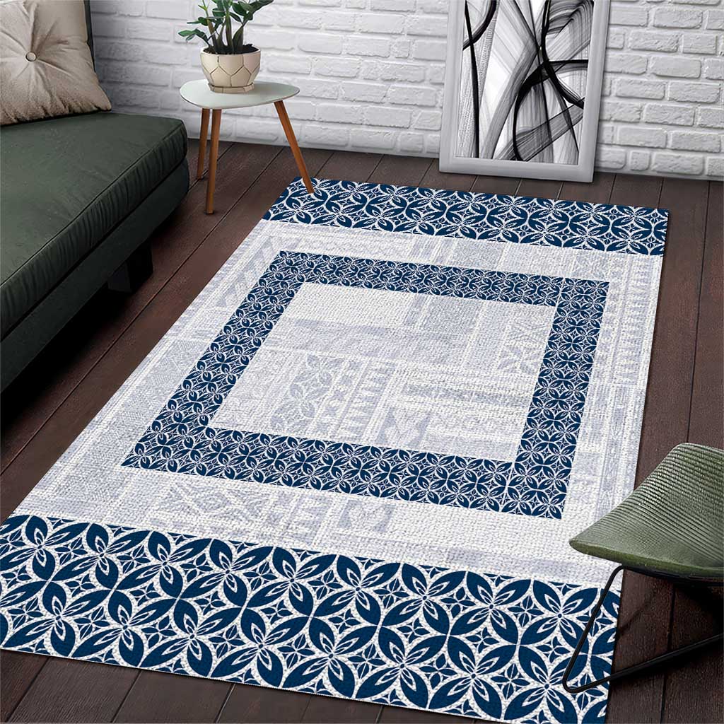 Samoa Siapo Blue Trimmed Area Rug Samoa White Sunday - Polynesian Pride