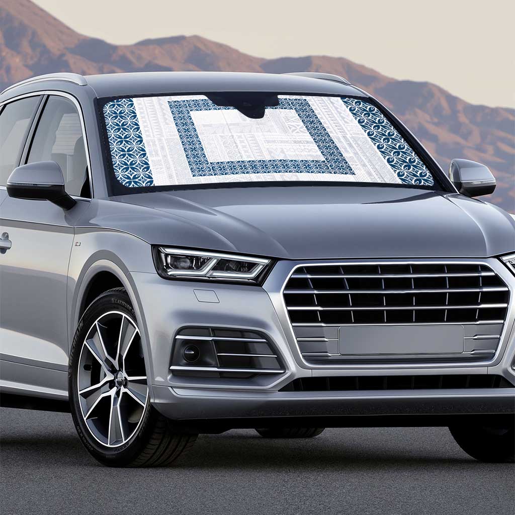 Samoa Siapo Blue Trimmed Auto Sun Shade Samoa White Sunday - Polynesian Pride