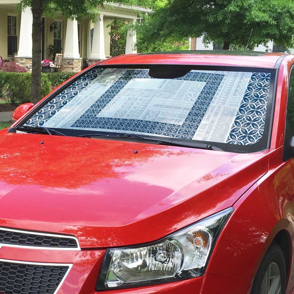 Samoa Siapo Blue Trimmed Auto Sun Shade Samoa White Sunday - Polynesian Pride