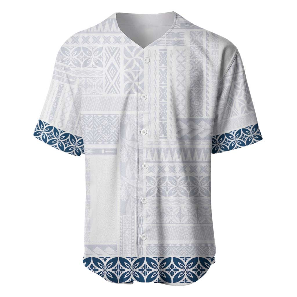 Samoa Siapo Blue Trimmed Baseball Jersey Samoa White Sunday - Polynesian Pride