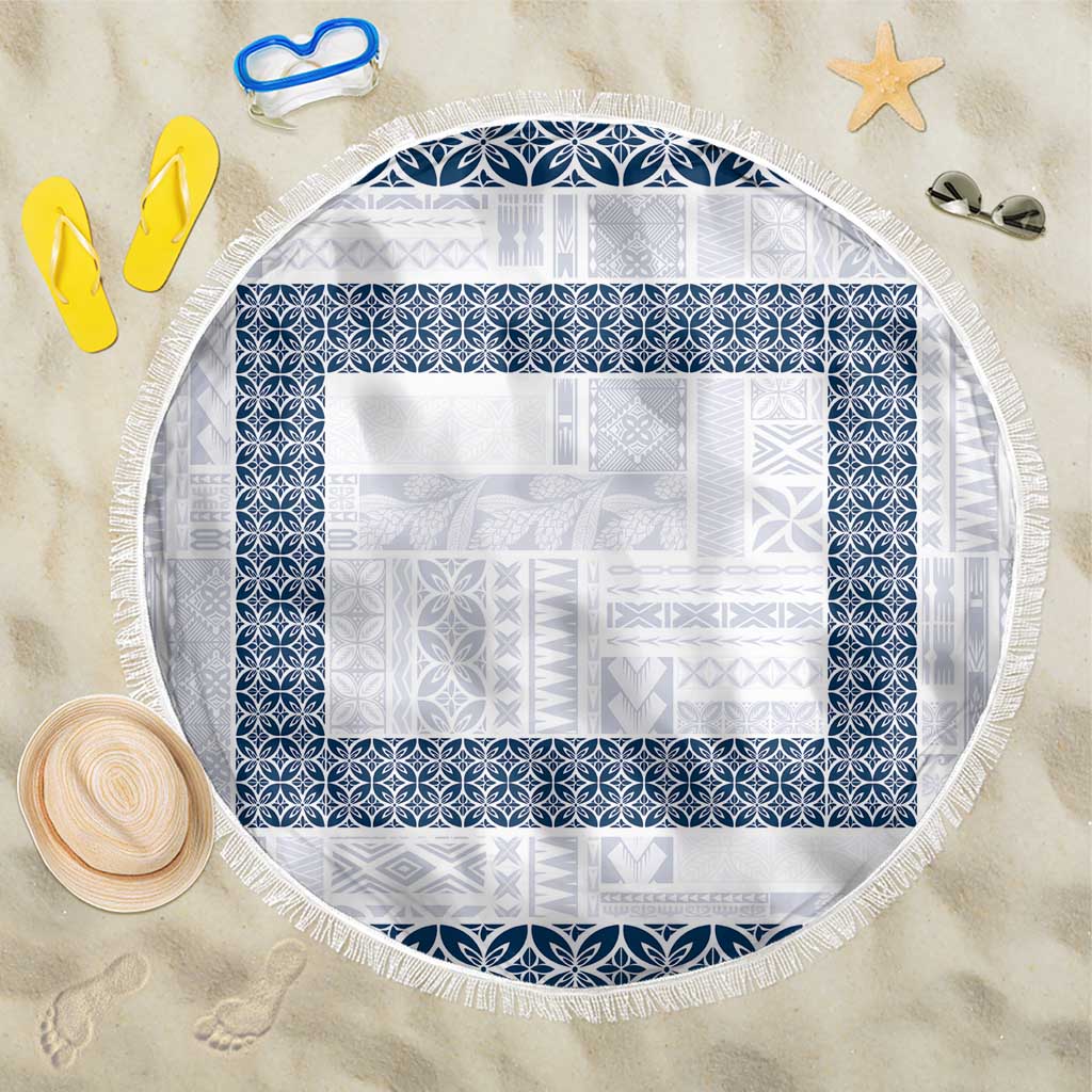 Samoa Siapo Blue Trimmed Beach Blanket Samoa White Sunday LT01 One Size 150cm Blue - Polynesian Pride