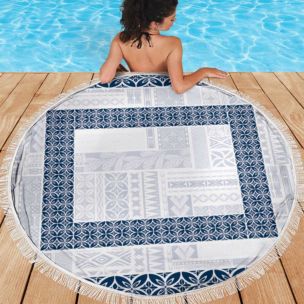 Samoa Siapo Blue Trimmed Beach Blanket Samoa White Sunday - Polynesian Pride