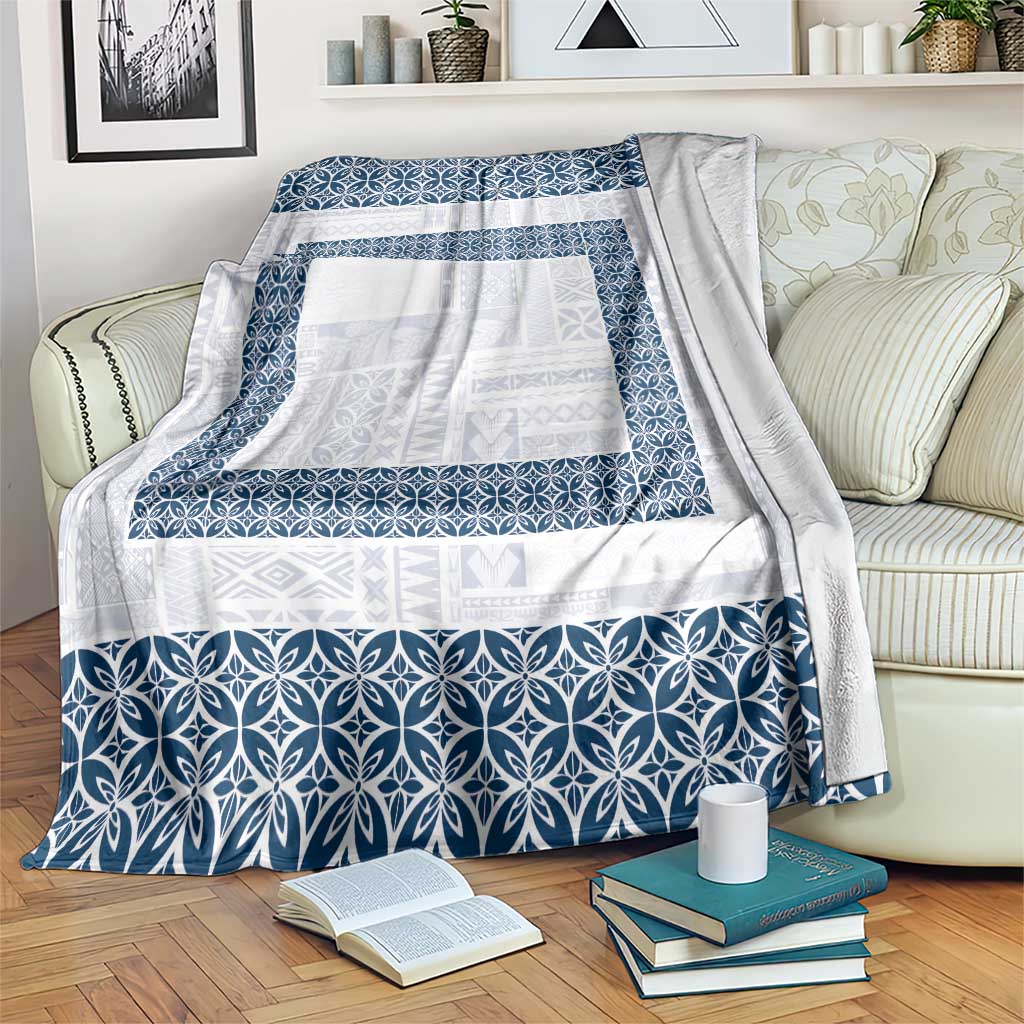 Samoa Siapo Blue Trimmed Blanket Samoa White Sunday - Polynesian Pride