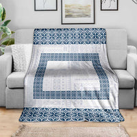 Samoa Siapo Blue Trimmed Blanket Samoa White Sunday - Polynesian Pride