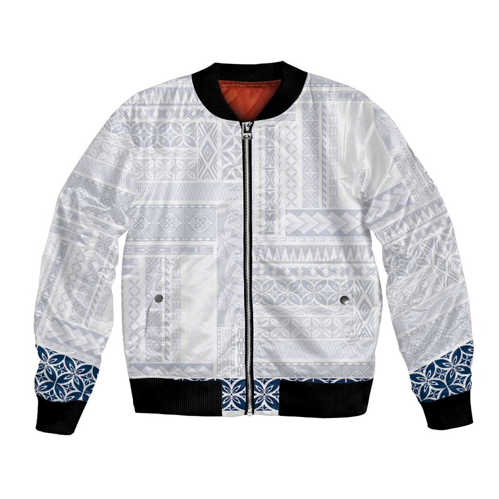 Samoa Siapo Blue Trimmed Bomber Jacket Samoa White Sunday LT01 Unisex Blue - Polynesian Pride