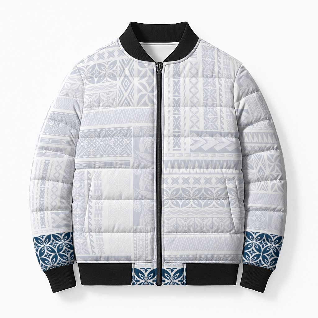 Samoa Siapo Blue Trimmed Bomber Puffer Jacket Samoa White Sunday - Polynesian Pride