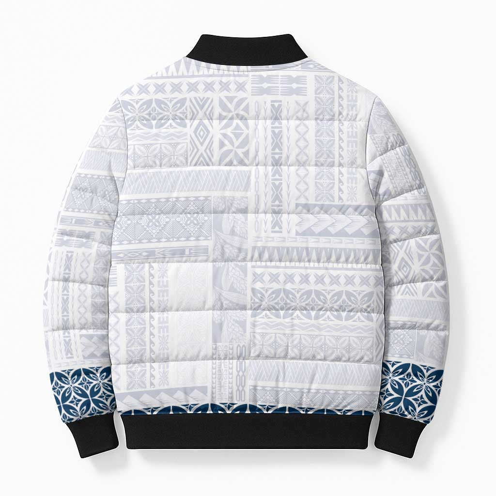 Samoa Siapo Blue Trimmed Bomber Puffer Jacket Samoa White Sunday - Polynesian Pride