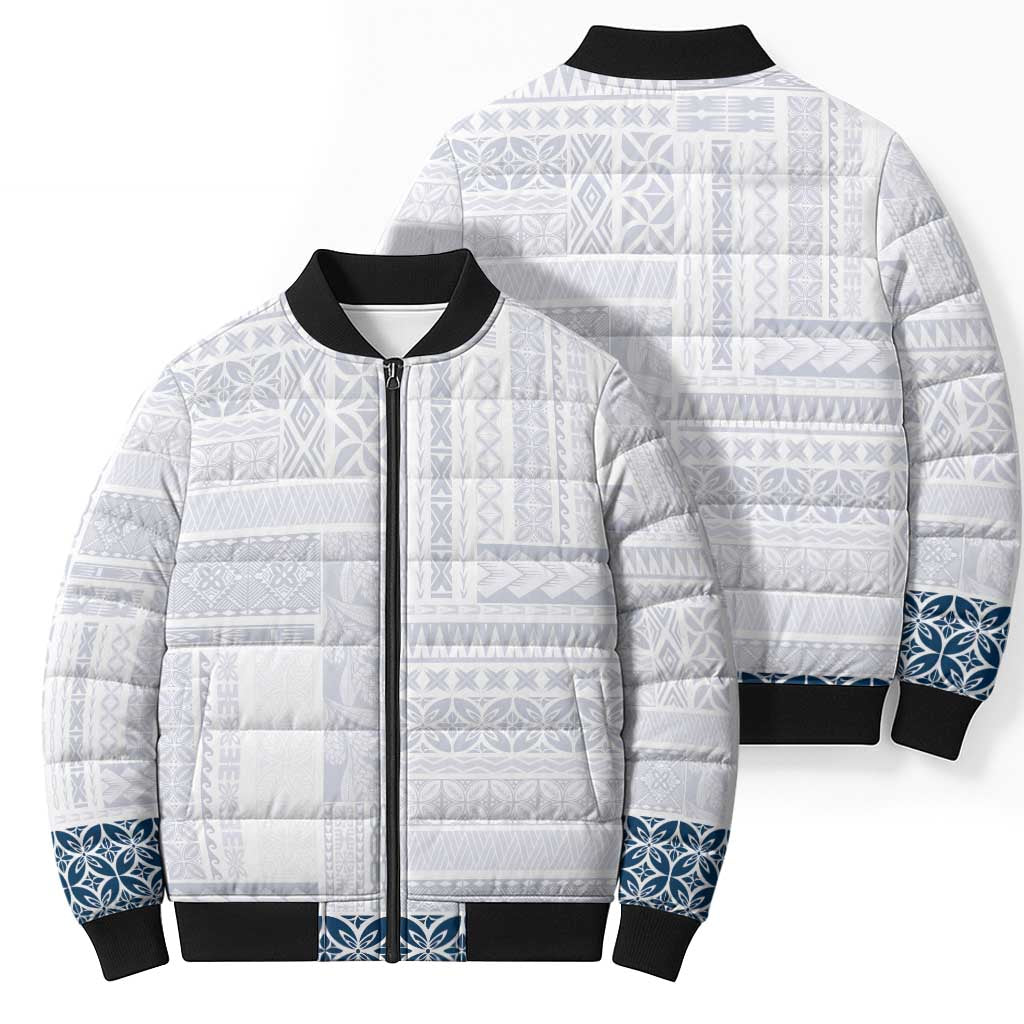 Samoa Siapo Blue Trimmed Bomber Puffer Jacket Samoa White Sunday - Polynesian Pride
