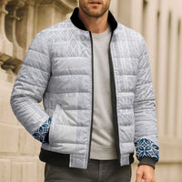 Samoa Siapo Blue Trimmed Bomber Puffer Jacket Samoa White Sunday - Polynesian Pride