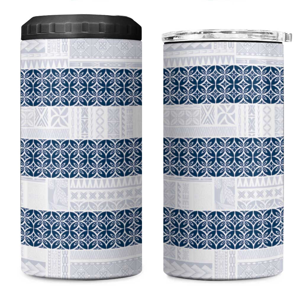 Samoa Siapo Blue Trimmed 4 in 1 Can Cooler Tumbler Samoa White Sunday - Polynesian Pride