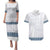 Samoa Siapo Blue Trimmed Couples Matching Puletasi and Hawaiian Shirt Samoa White Sunday - Polynesian Pride