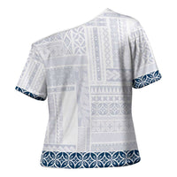 Samoa Siapo Blue Trimmed Cross Shoulder Shirt Samoa White Sunday - Polynesian Pride