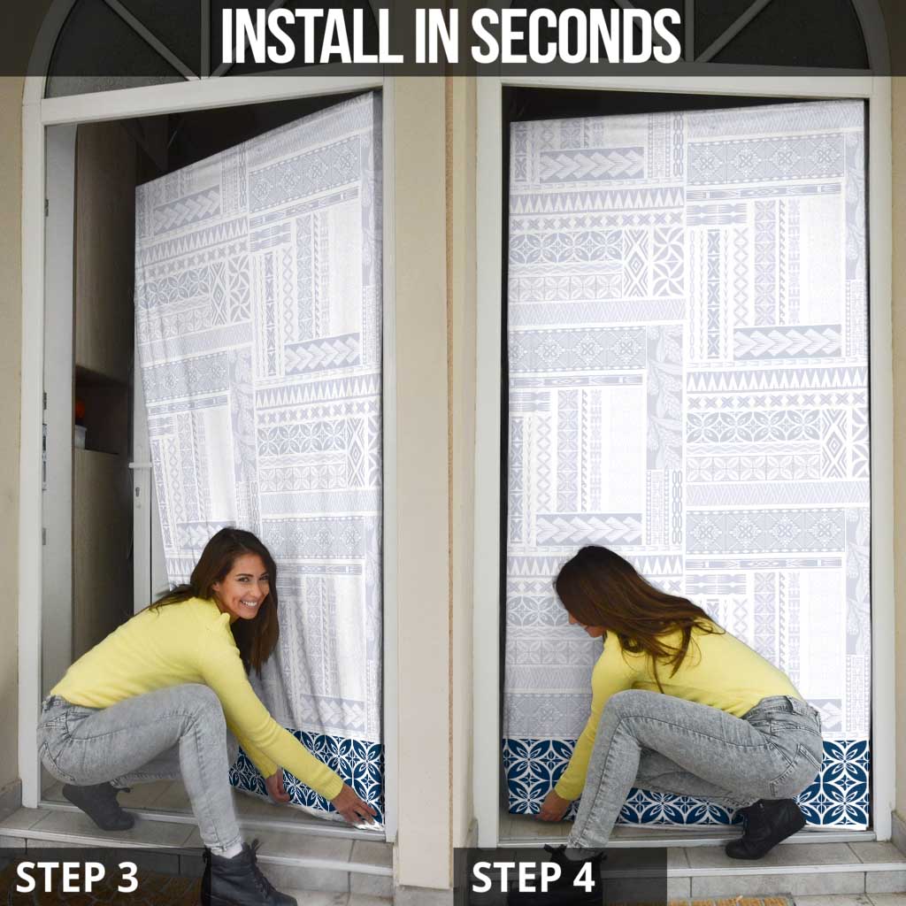 Samoa Siapo Blue Trimmed Door Cover Samoa White Sunday - Polynesian Pride