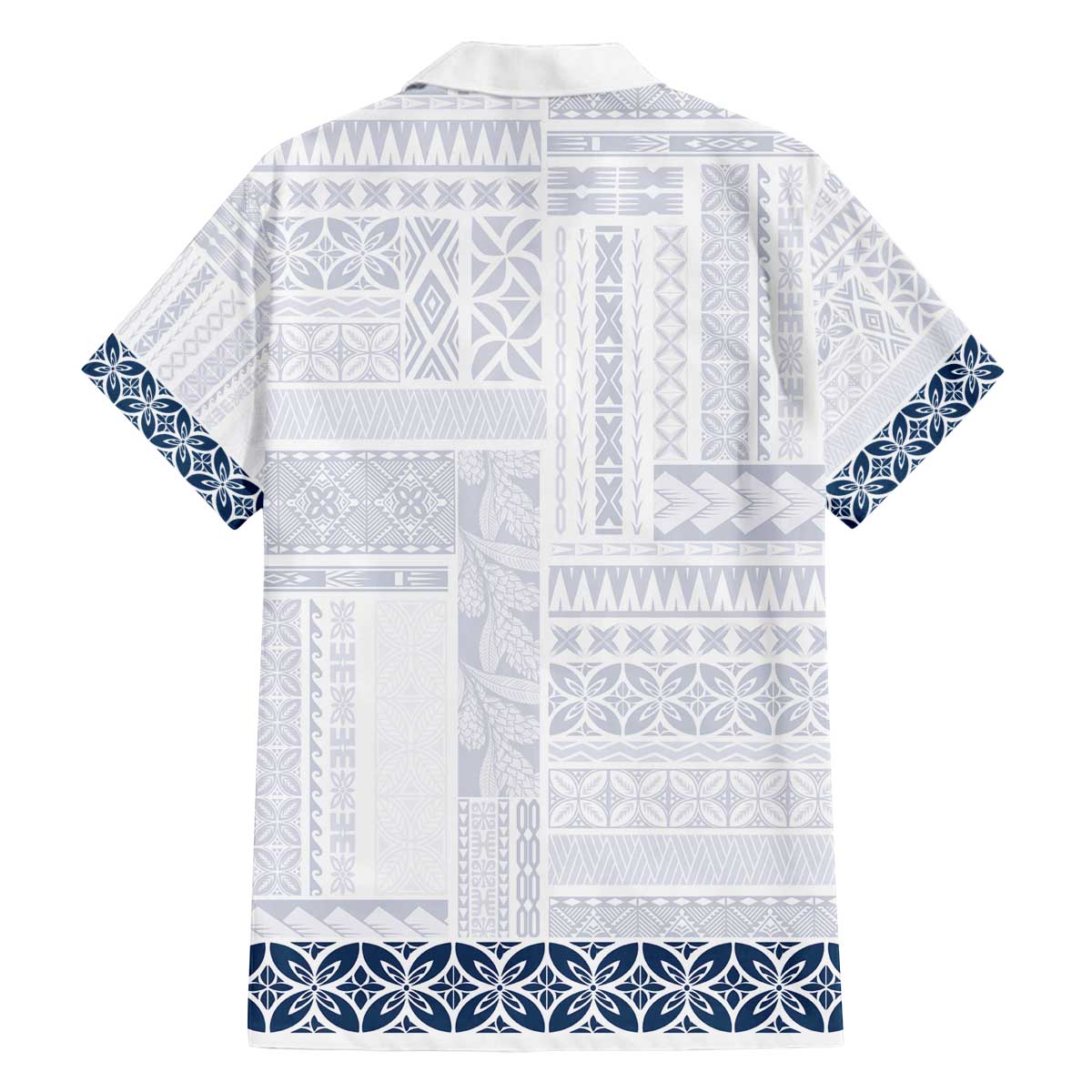 Samoa Siapo Blue Trimmed Family Matching Off The Shoulder Long Sleeve Dress and Hawaiian Shirt Samoa White Sunday - Polynesian Pride