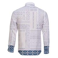 Samoa Siapo Blue Trimmed Family Matching Off The Shoulder Long Sleeve Dress and Hawaiian Shirt Samoa White Sunday - Polynesian Pride