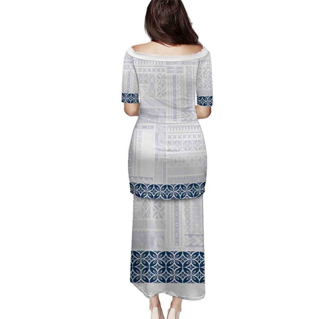 Samoa Siapo Blue Trimmed Family Matching Puletasi and Hawaiian Shirt Samoa White Sunday - Polynesian Pride