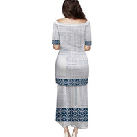 Samoa Siapo Blue Trimmed Family Matching Puletasi and Hawaiian Shirt Samoa White Sunday - Polynesian Pride