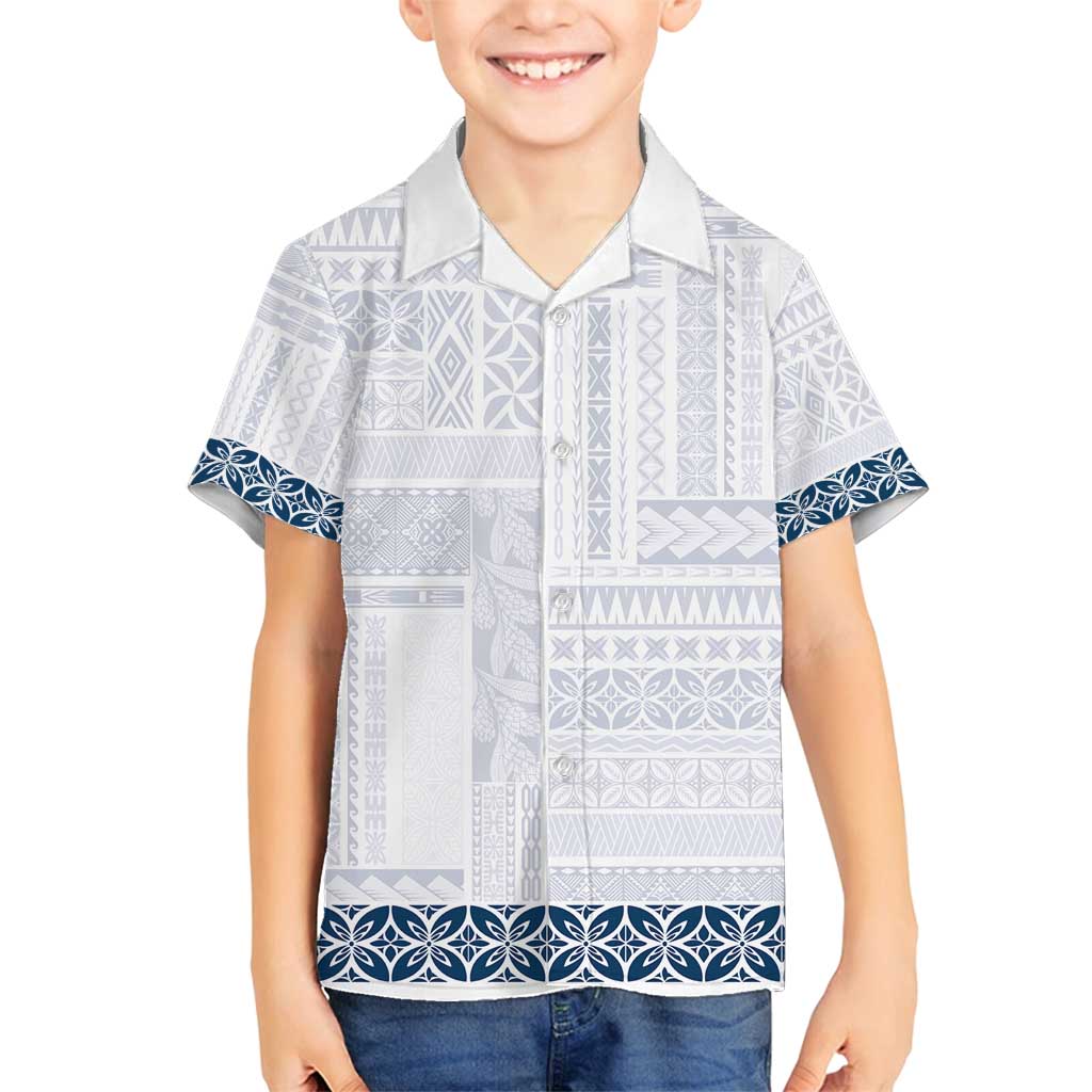 Samoa Siapo Blue Trimmed Family Matching Puletasi and Hawaiian Shirt Samoa White Sunday - Polynesian Pride