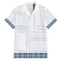 Samoa Siapo Blue Trimmed Family Matching Short Sleeve Bodycon Dress and Hawaiian Shirt Samoa White Sunday - Polynesian Pride