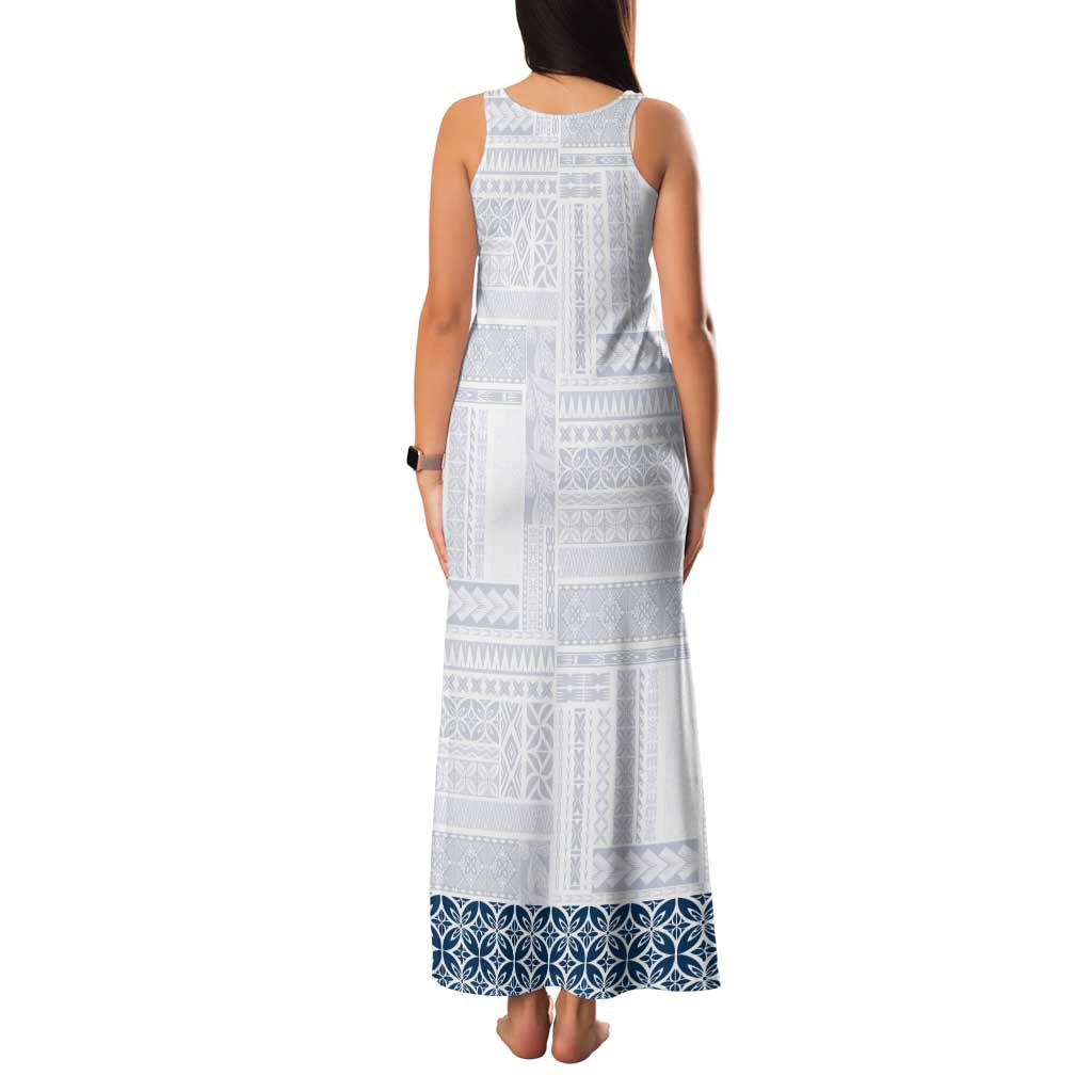 Samoa Siapo Blue Trimmed Family Matching Tank Maxi Dress and Hawaiian Shirt Samoa White Sunday - Polynesian Pride