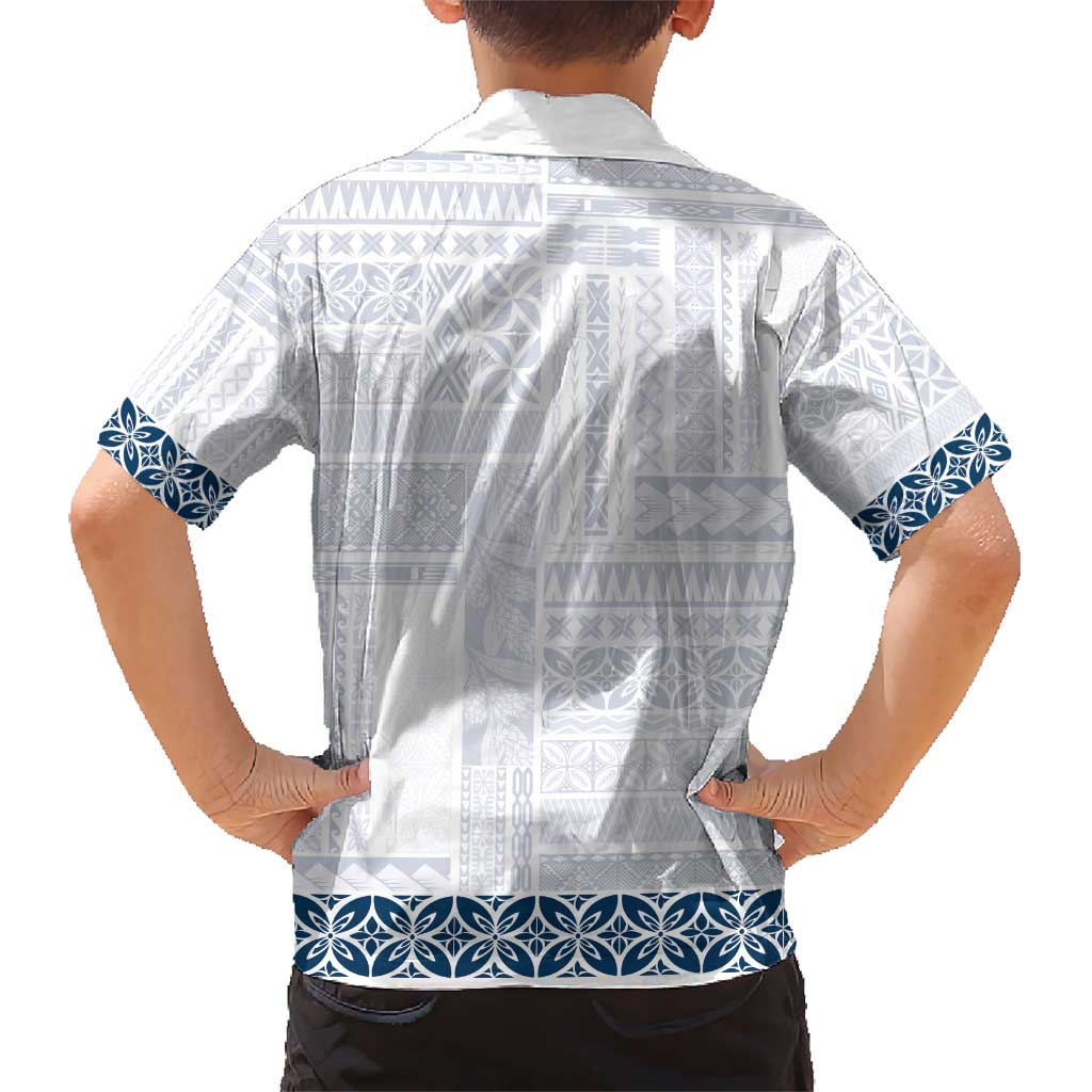 Samoa Siapo Blue Trimmed Hawaiian Shirt Samoa White Sunday - Polynesian Pride